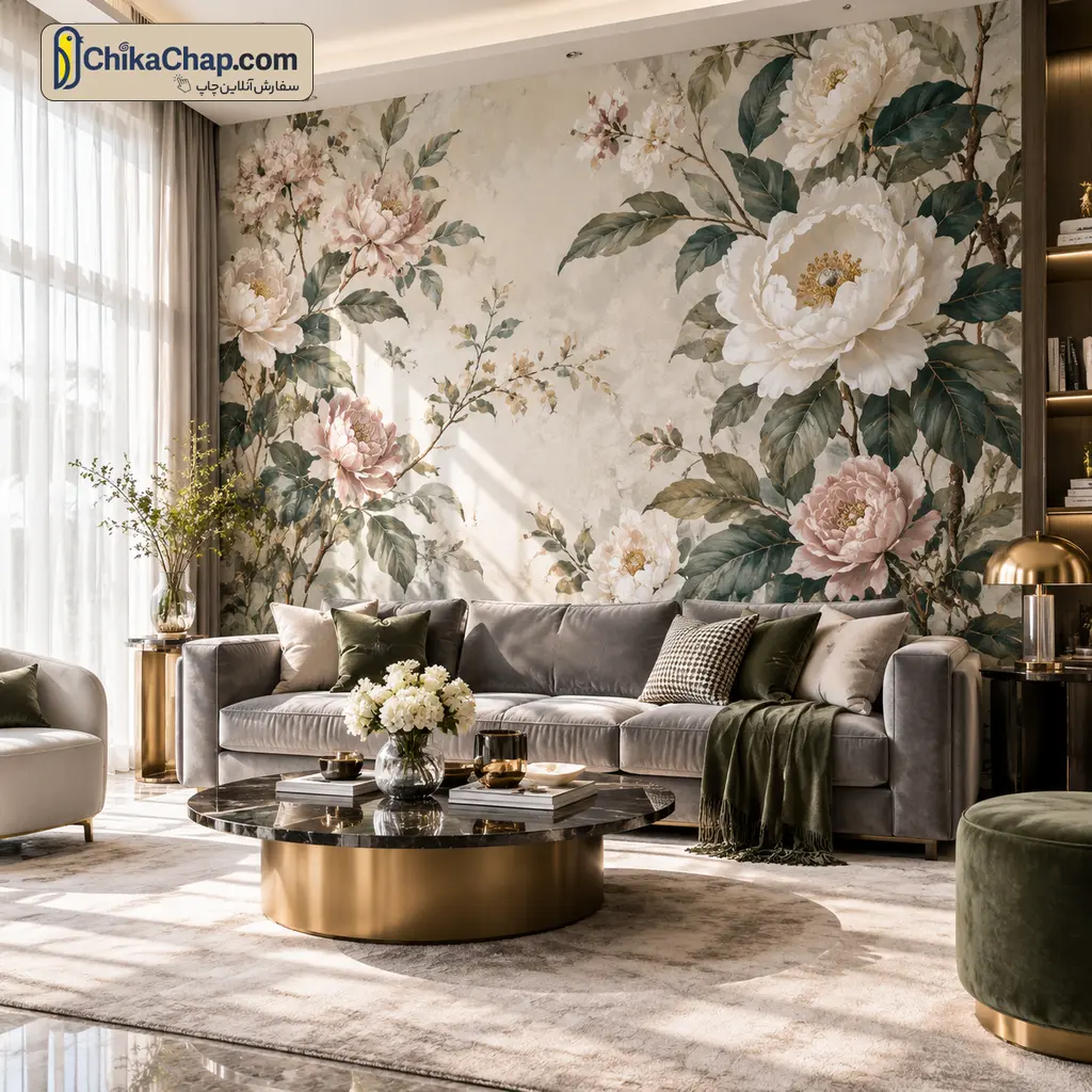 چاپ پوستر دیواری گلدار باکیفیت برای دکوراسیون پذیرایی مدرن و لوکس - چیکاچاپ